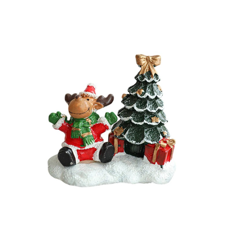 Ornament de Craciun din Rasina pentru Decor, Flippy, Model Ren cu Brad, Decoratiune de Birou pentru Craciun, 6.5 x 6.5
