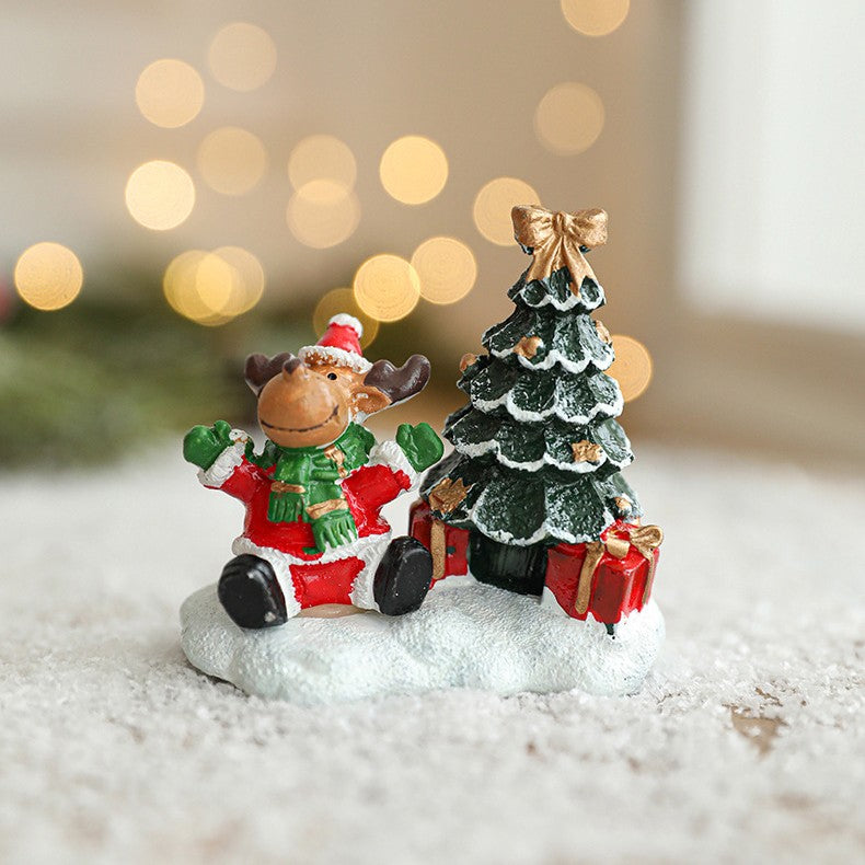 Ornament de Craciun din Rasina pentru Decor, Flippy, Model Ren cu Brad, Decoratiune de Birou pentru Craciun, 6.5 x 6.5