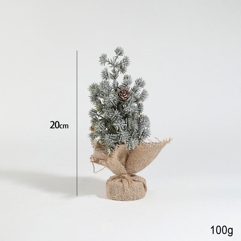 Decoratiune Craciun pentru Masa, Flippy, Ornament de Decor Model Brad de Craciun de Dimensiuni Mici cu Fulgi Albi,