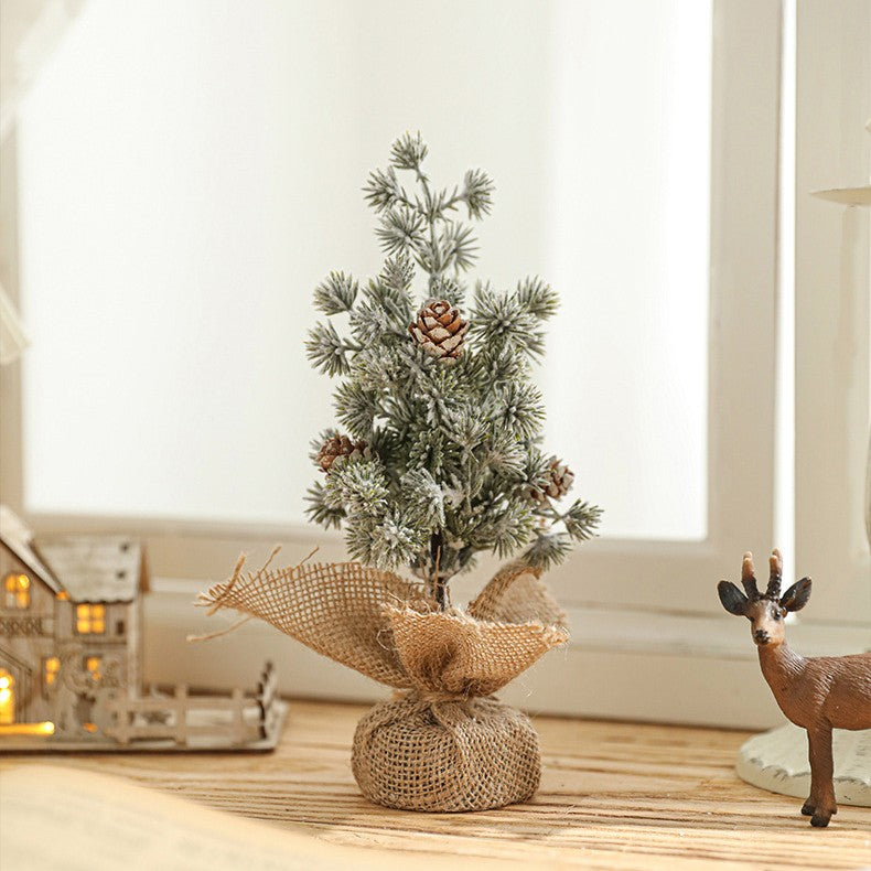 Decoratiune Craciun pentru Masa, Flippy, Ornament de Decor Model Brad de Craciun de Dimensiuni Mici cu Fulgi Albi,