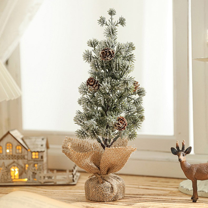 Decoratiune Craciun pentru Masa, Flippy, Ornament de Decor Model Brad de Craciun de Dimensiuni Mici cu Fulgi Albi,