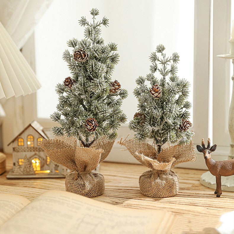 Decoratiune Craciun pentru Masa, Flippy, Ornament de Decor Model Brad de Craciun de Dimensiuni Mici cu Fulgi Albi,