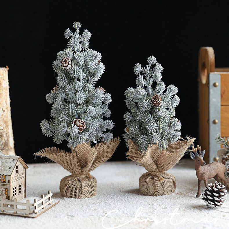 Decoratiune Craciun pentru Masa, Flippy, Ornament de Decor Model Brad de Craciun de Dimensiuni Mici cu Fulgi Albi,