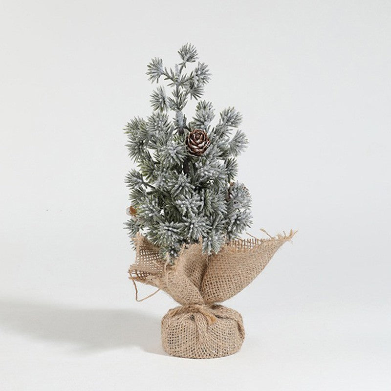 Decoratiune Craciun pentru Masa, Flippy, Ornament de Decor Model Brad de Craciun de Dimensiuni Mici cu Fulgi Albi,