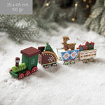 Ornament Decoratiune de Craciun Tren Pictat, Flippy, Tip Ornament Jucarie de Decor pentru Craciun, din Lemn 20 cm, Tren
