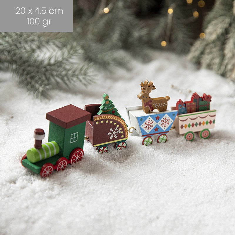 Ornament Decoratiune de Craciun Tren Pictat, Flippy, Tip Ornament Jucarie de Decor pentru Craciun, din Lemn 20 cm, Tren