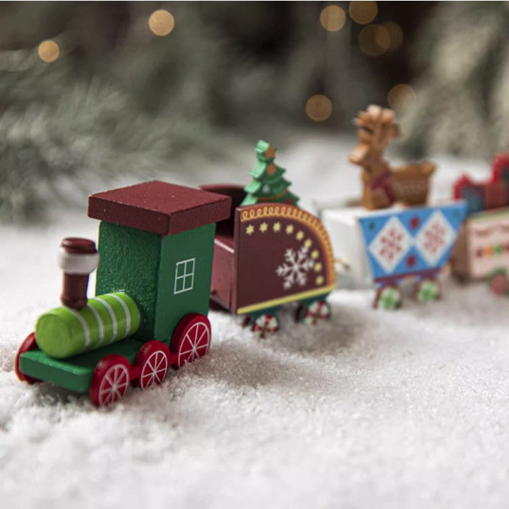 Ornament Decoratiune de Craciun Tren Pictat, Flippy, Tip Ornament Jucarie de Decor pentru Craciun, din Lemn 20 cm, Tren