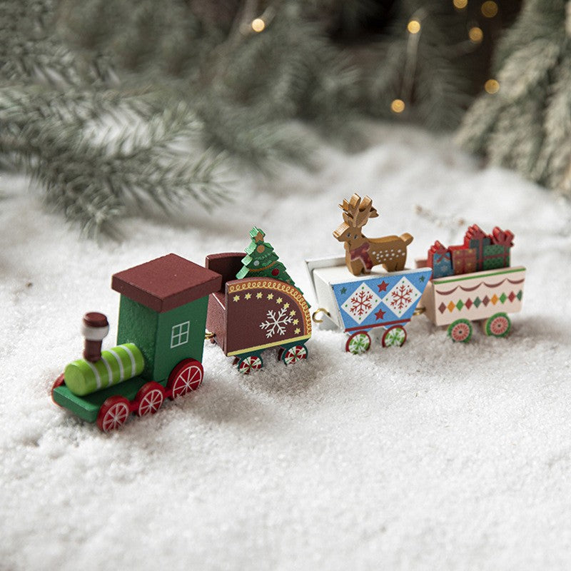 Ornament Decoratiune de Craciun Tren Pictat, Flippy, Tip Ornament Jucarie de Decor pentru Craciun, din Lemn 20 cm, Tren