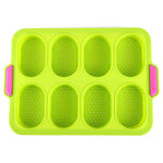 Forme de Silicon pentru Copt, Flippy, 8 Forme Ovale, pentru Paine si Prajituri, 34.5 x 23.8 x 2.5 cm, Verde/Roz