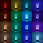 Lampa LED decorativa, Flippy, 3D, Bufnita, cu USB si baterii, 20 cm inaltime, din material acril, lumina multicolora si