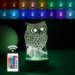 Lampa LED decorativa, Flippy, 3D, Bufnita, cu USB si baterii, 20 cm inaltime, din material acril, lumina multicolora si