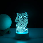 Lampa LED decorativa, Flippy, 3D, Bufnita, cu USB si baterii, 20 cm inaltime, din material acril, lumina multicolora si