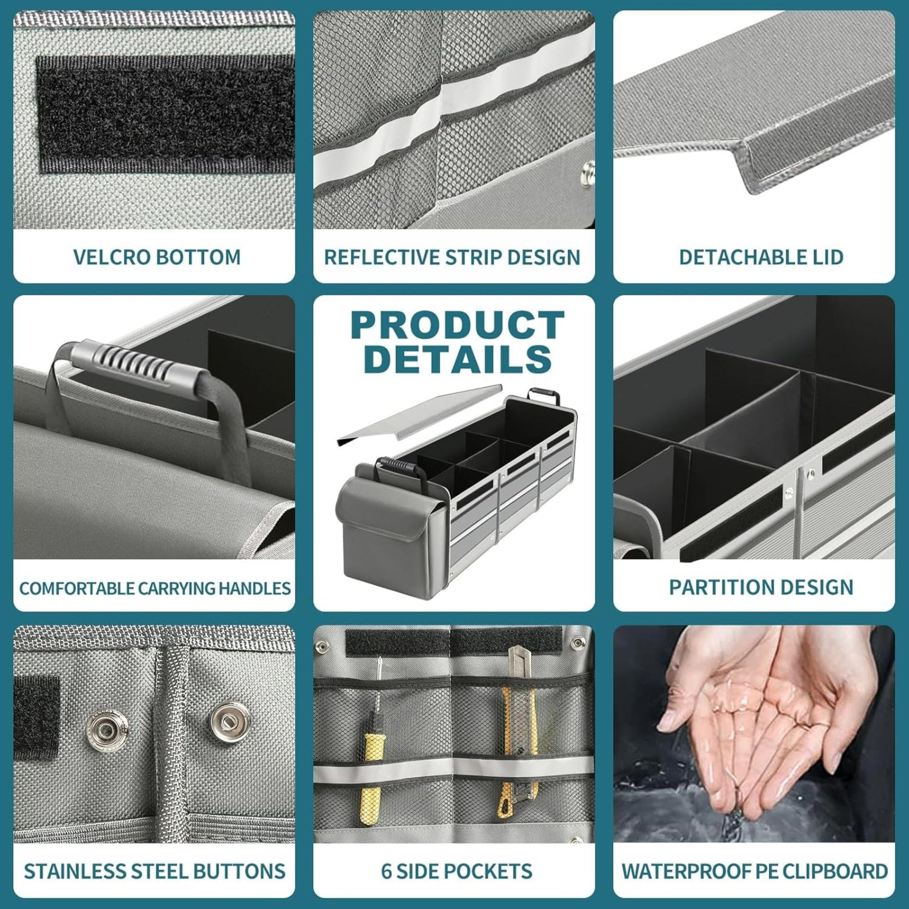 Organizator Auto pentru Portbagaj, Flippy, Model Pliabil, din Panza, cu Geanta Termoizolanta Detasabila, 3