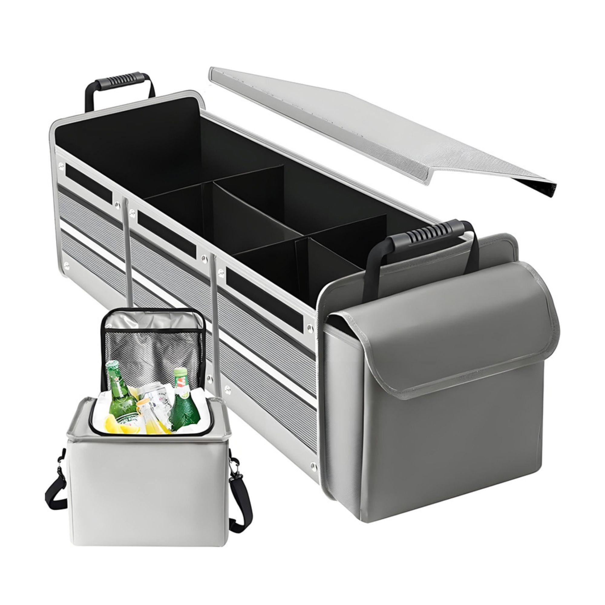 Organizator Auto pentru Portbagaj, Flippy, Model Pliabil, din Panza, cu Geanta Termoizolanta Detasabila, 3