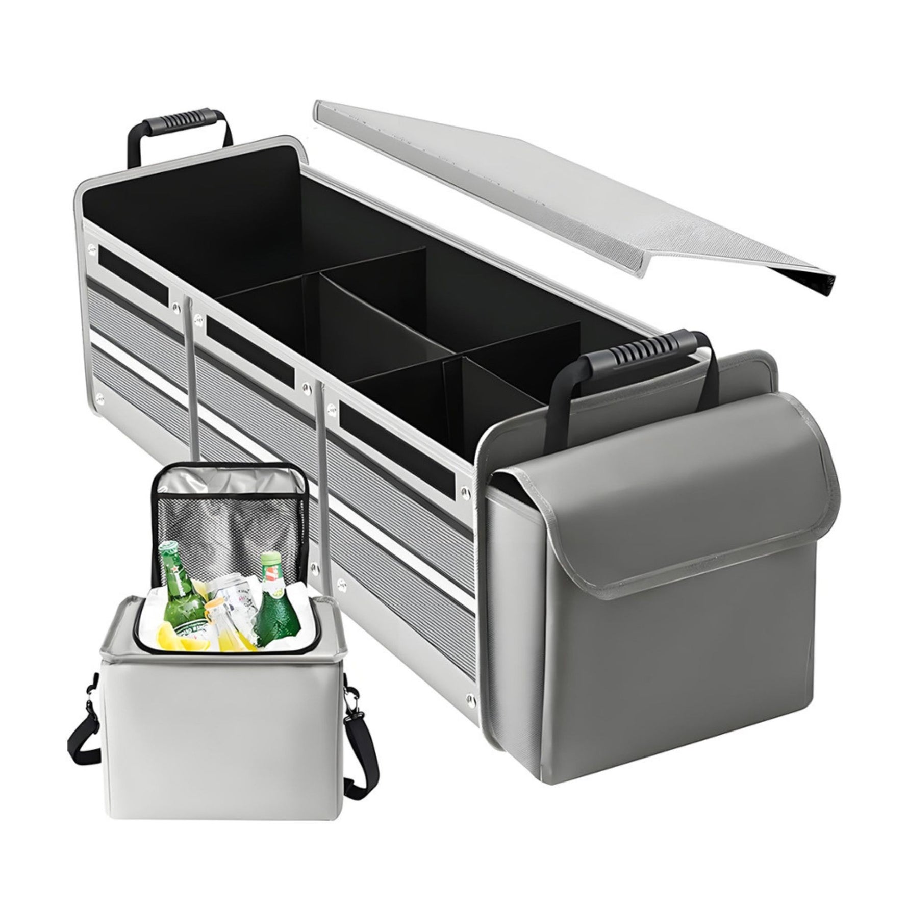 Organizator Auto pentru Portbagaj, Flippy, Model Pliabil, din Panza, cu Geanta Termoizolanta Detasabila, 3