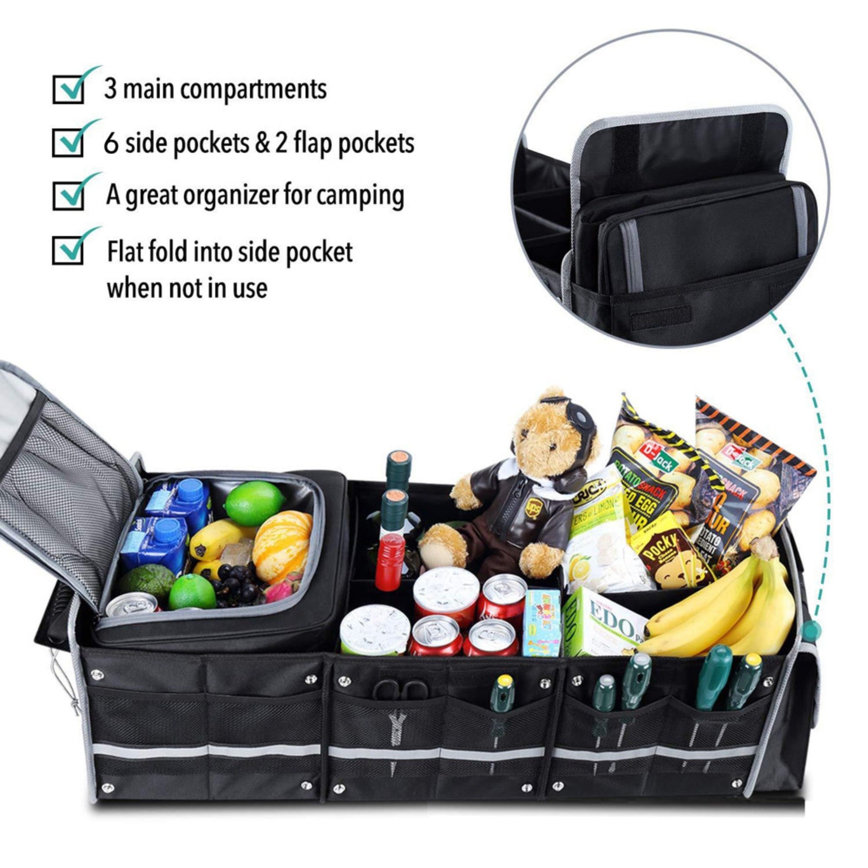 Organizator Auto pentru Portbagaj, Flippy, Model Pliabil, din Panza, cu Geanta Termoizolanta Detasabila, 3
