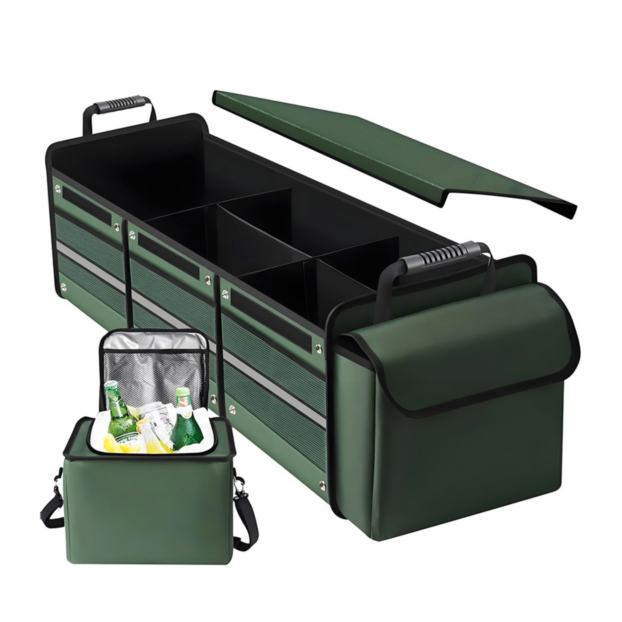 Organizator Auto pentru Portbagaj, Flippy, Model Pliabil, din Panza, cu Geanta Termoizolanta Detasabila, 3