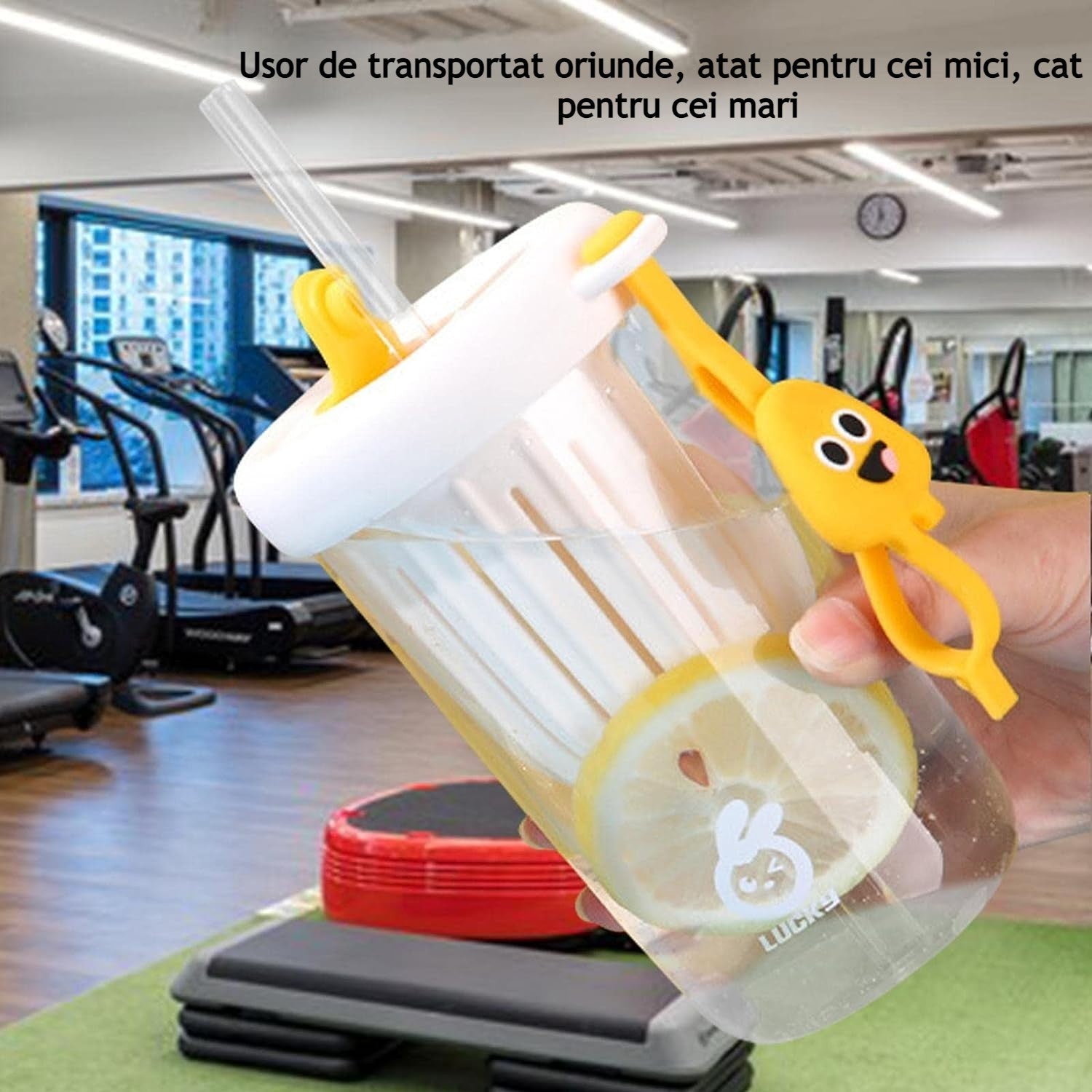 Pahar din silicon, cu capac si pai, pentru copii, Flippy, anti-cadere, compartiment pentru fructe/ceai/gheata,