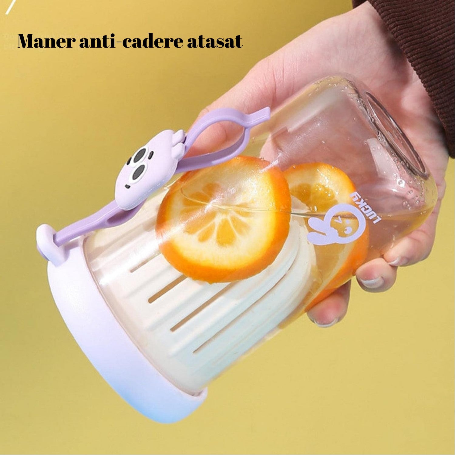 Pahar din silicon, cu capac si pai, pentru copii, Flippy, anti-cadere, compartiment pentru fructe/ceai/gheata,