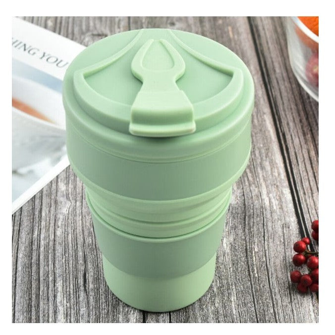 Pahar pliabil din silicon Flippy, pentru calatorii, camping, 350 ml, 8.2x6.3x9.1 cm, verde