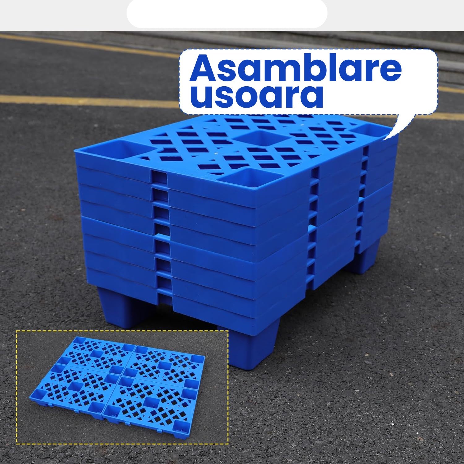 Palet de Transport, Flippy, 40 x 40 x 10 cm, din Plastic durabil, Palet pentru Stivuitor in Depozit, Rezistent la