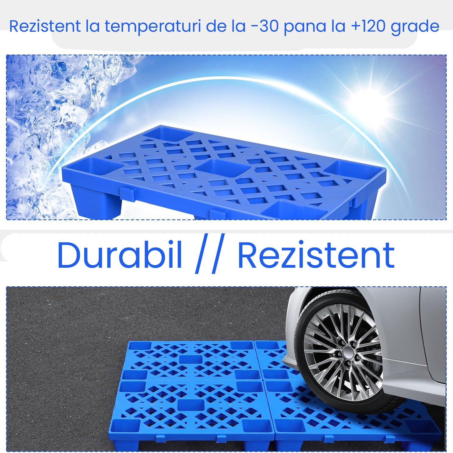 Palet de Transport, Flippy, 40 x 40 x 10 cm, din Plastic durabil, Palet pentru Stivuitor in Depozit, Rezistent la