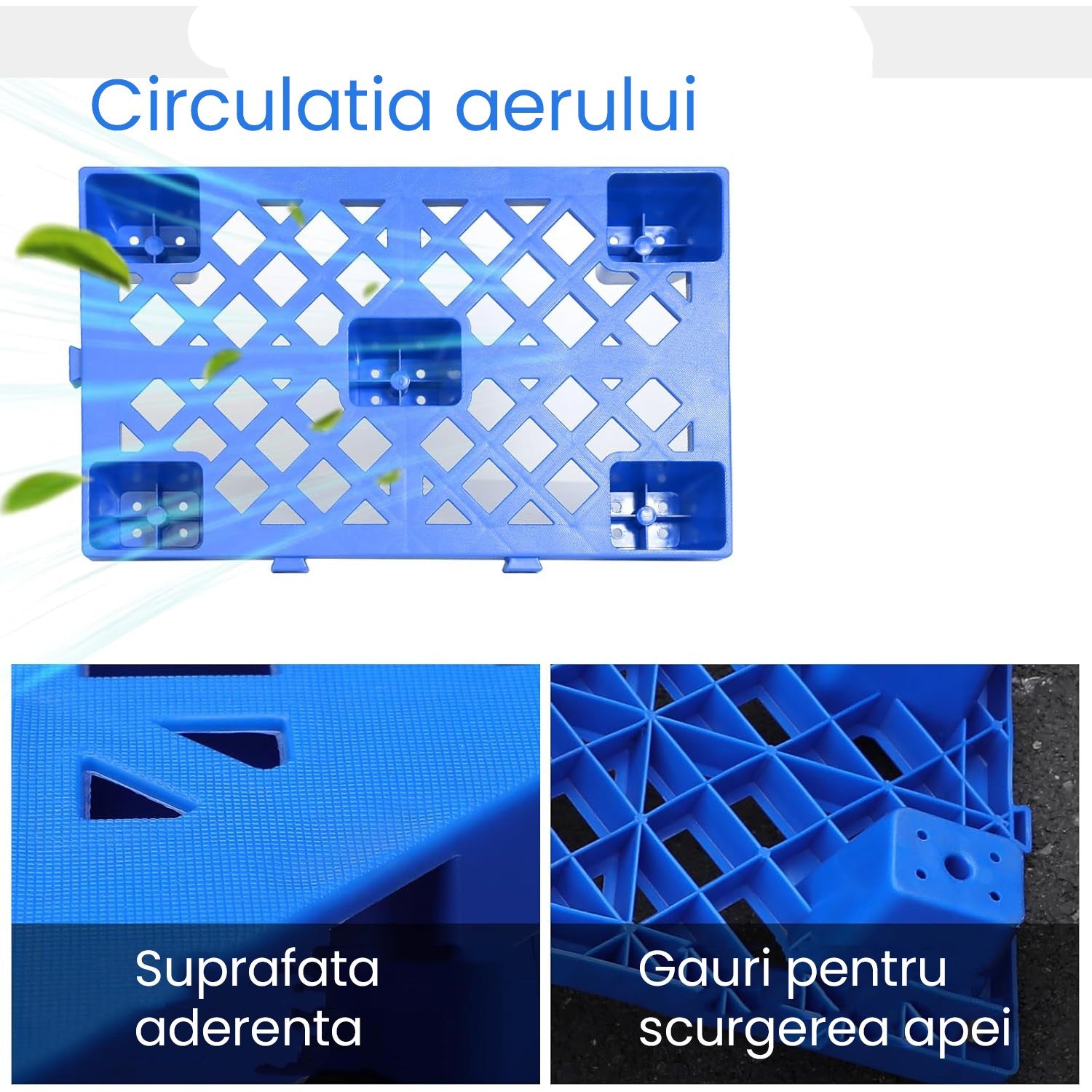 Palet de Transport, Flippy, 40 x 40 x 10 cm, din Plastic durabil, Palet pentru Stivuitor in Depozit, Rezistent la