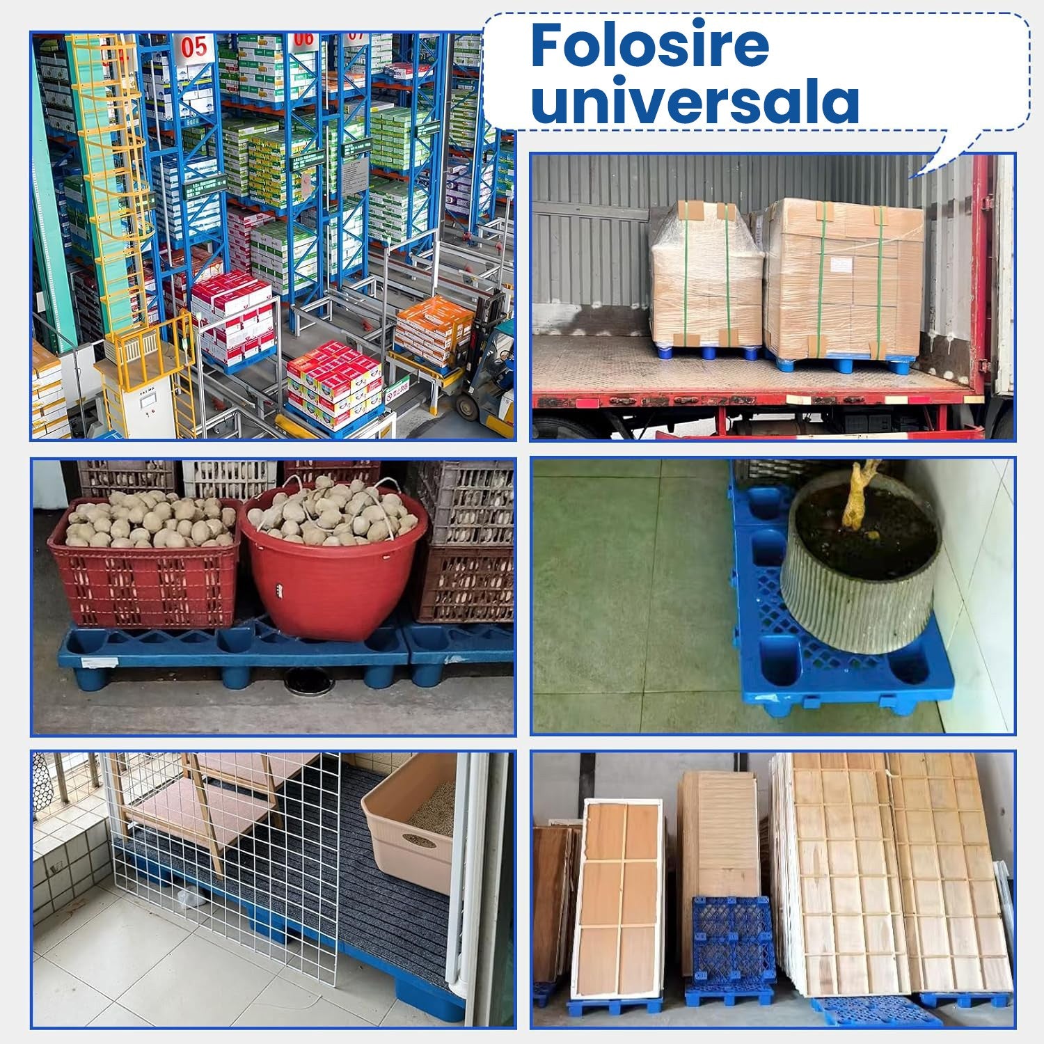 Palet de Transport, Flippy, 40 x 40 x 10 cm, din Plastic durabil, Palet pentru Stivuitor in Depozit, Rezistent la