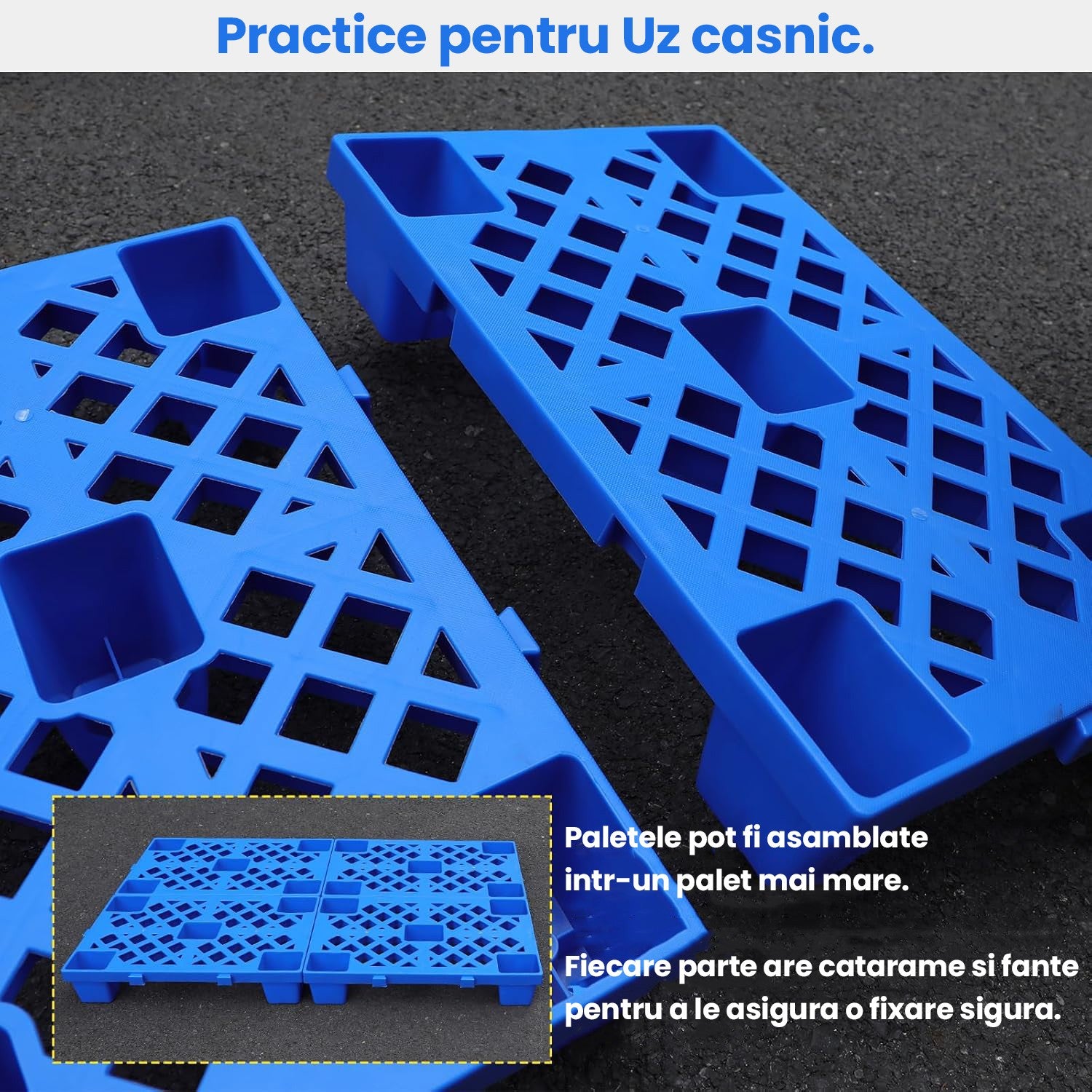 Palet de Transport, Flippy, 60 x 40 x 10 cm, din Plastic durabil, Palet pentru Stivuitor in Depozit, Rezistent la