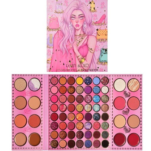 Paleta de farduri Kevin&Coco, 72 de culori, stil pliabil, conturing, iluminator, blush incluse, dreptunghiulara, 22 x