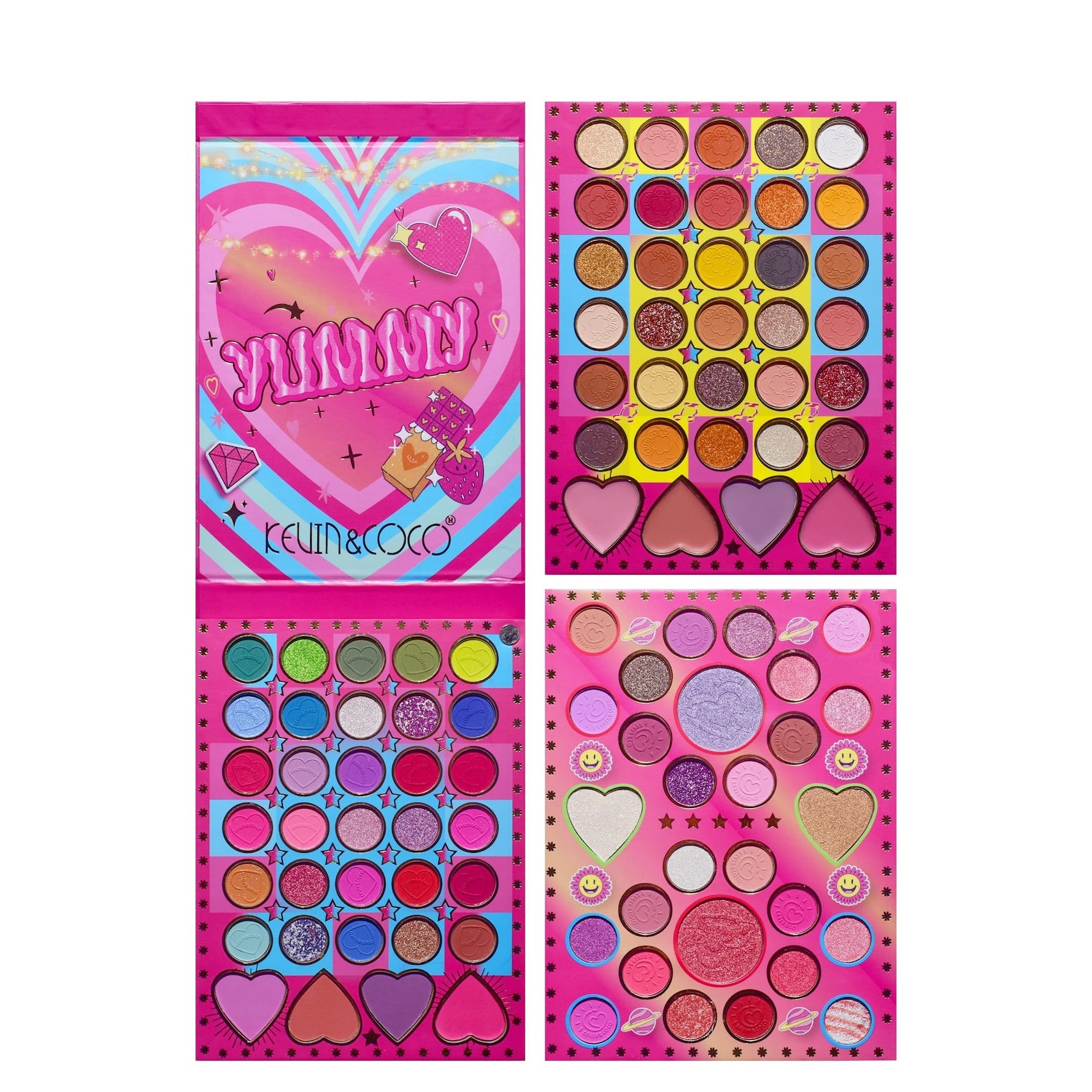 Trusa de Machiaj, KEVIN & COCO, Mean Girl Heart, Fard de Pleoape, Iluminator, Blush Cremos, 96 culori, 21 x 15.7 x 2.4