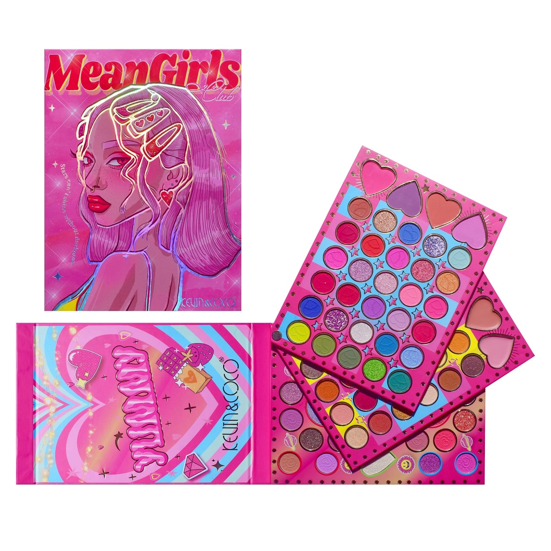 Trusa de Machiaj, KEVIN & COCO, Mean Girl Heart, Fard de Pleoape, Iluminator, Blush Cremos, 96 culori, 21 x 15.7 x 2.4