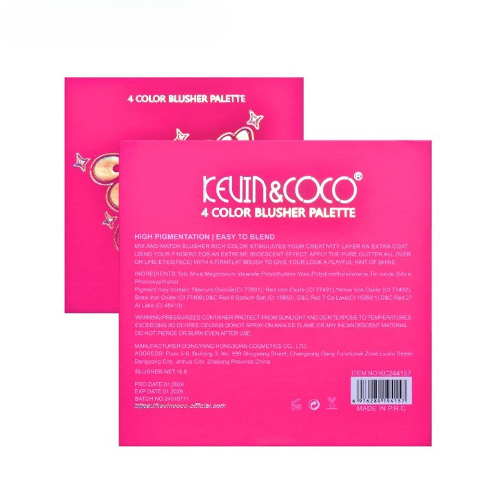 Paleta de Blush, KEVIN&amp;COCO, 4 Culori Stay Wild, 12.2 x 12.2 x 0.9 cm
