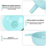 Palnie din plastic 3 in 1 Flippy, doua dimensiuni de scurgere, cu filet si filtru, diametru scurgere 5.4 cm, 11.5 x