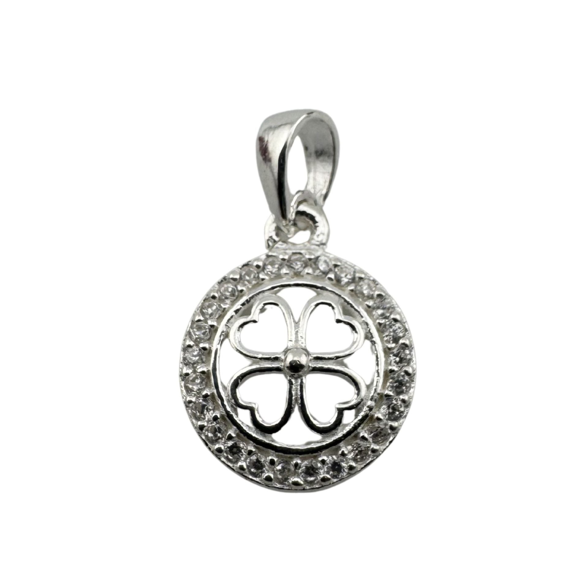 Pandantiv din Argint 925, Jolie Silver, pentru Dama, Model Trifoi cu Pietre de Zirconiu Cerc, 1 x 1 cm, 0.9 g, Argintiu