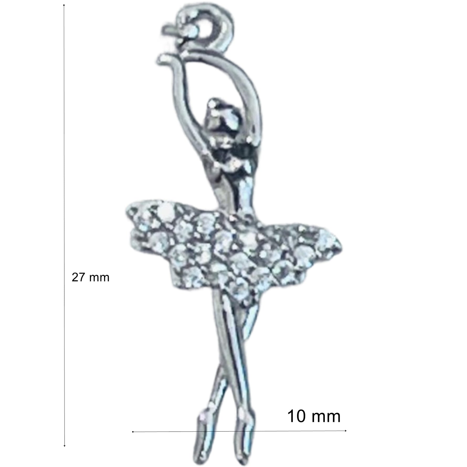Pandantiv, Jolie Silver, Argint 925, Model Balerina cu Zirconii, 27 x 10 mm, 1.1 g