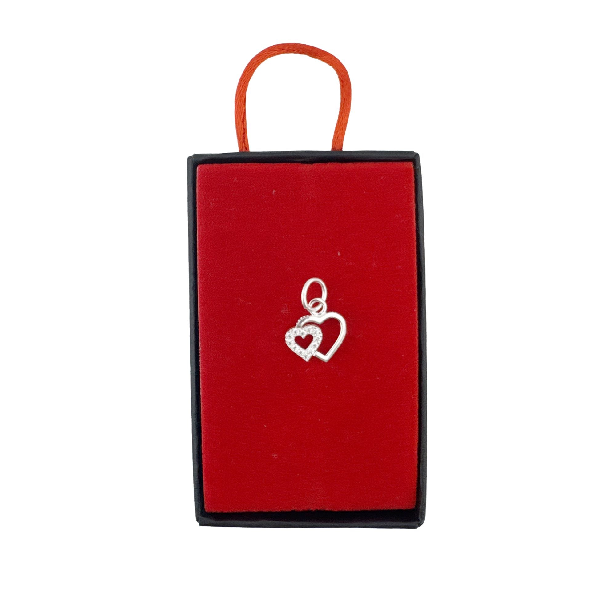 Pandantiv din Argint 925, Jolie Silver, pentru Dama, Model Doua Inimi Cu Pietre de Zirconiu Cubic, 0.8 g, 1 x 1 cm,