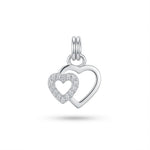 Pandantiv din Argint 925, Jolie Silver, pentru Dama, Model Doua Inimi Cu Pietre de Zirconiu Cubic, 0.8 g, 1 x 1 cm,