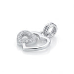 Pandantiv din Argint 925, Jolie Silver, pentru Dama, Model Doua Inimi Cu Pietre de Zirconiu Cubic, 0.8 g, 1 x 1 cm,