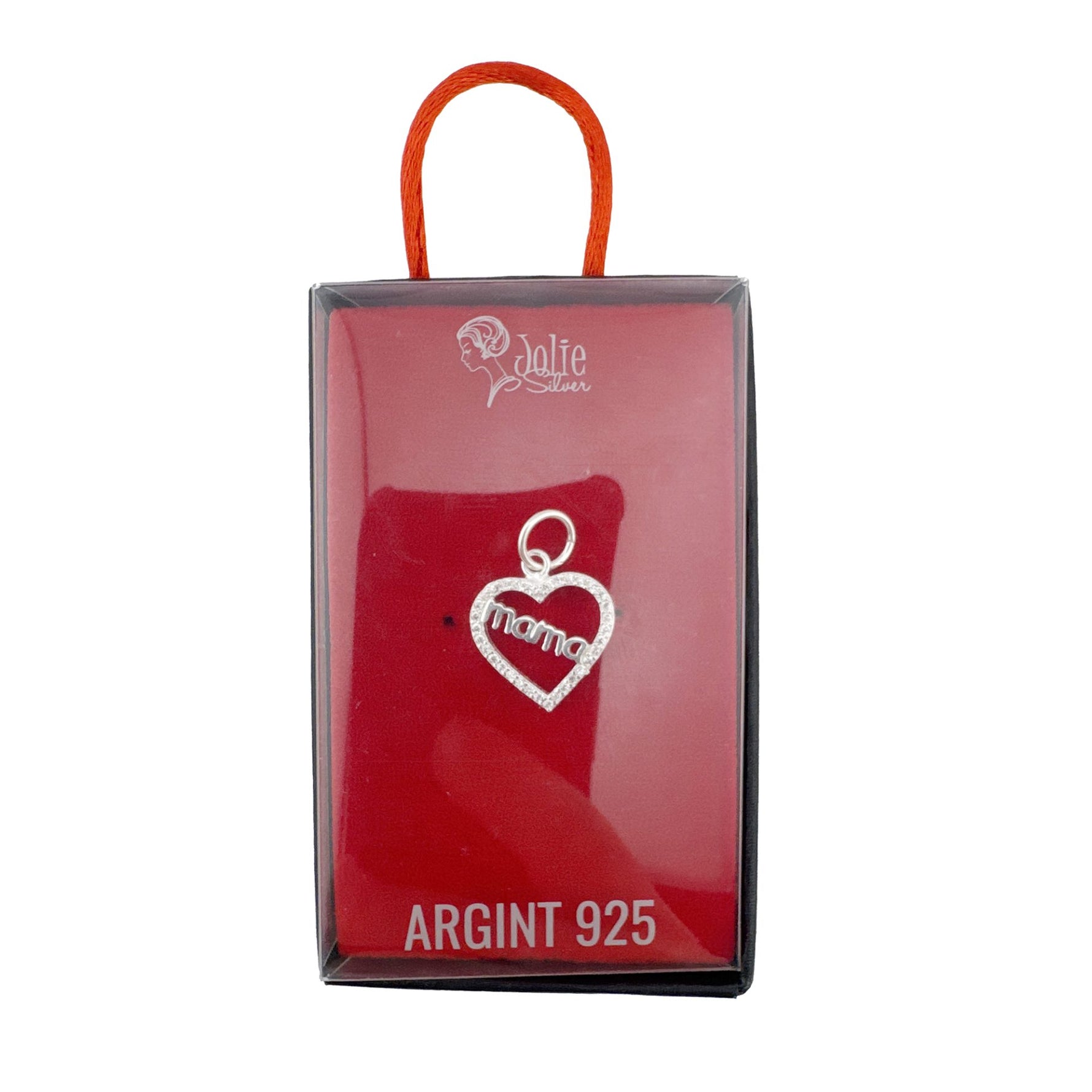 Pandantiv din Argint 925, Jolie Silver, pentru Dama, Model Mama in Inima cu Pietre de Zirconiu Cubic, 1.25 g, 2 x 1 cm,