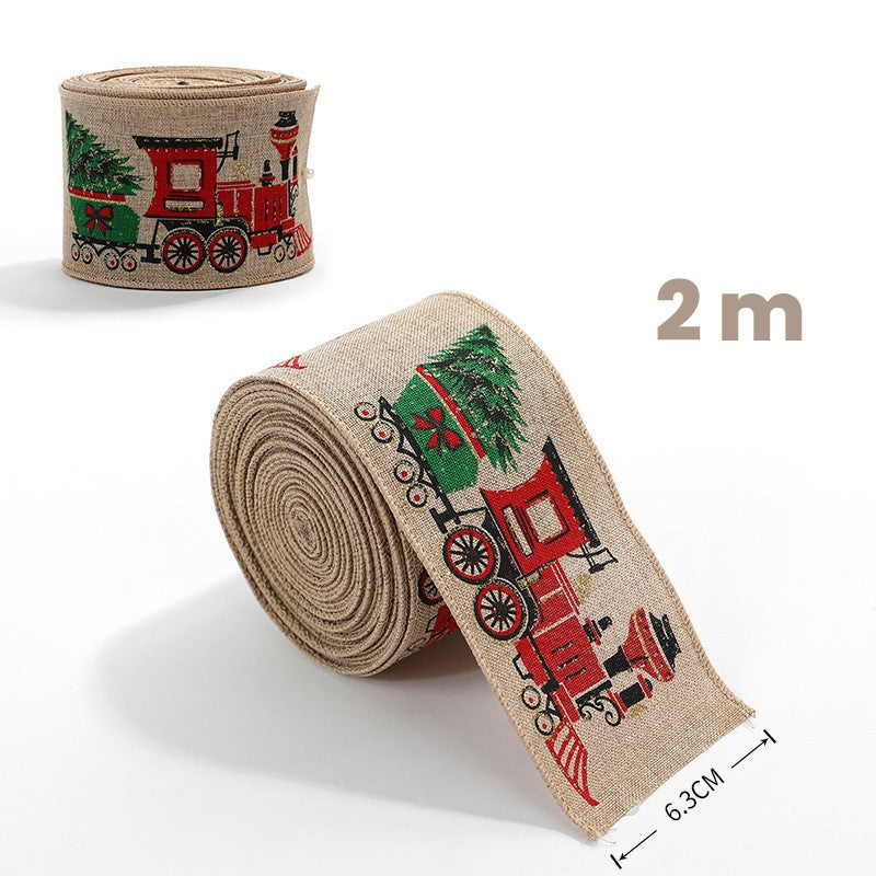 Panglica de Craciun pentru Decor Brad, Flippy, Panglica Decorativa de Craciun pentru Funde, Imprimeu Trenulet, 200 x