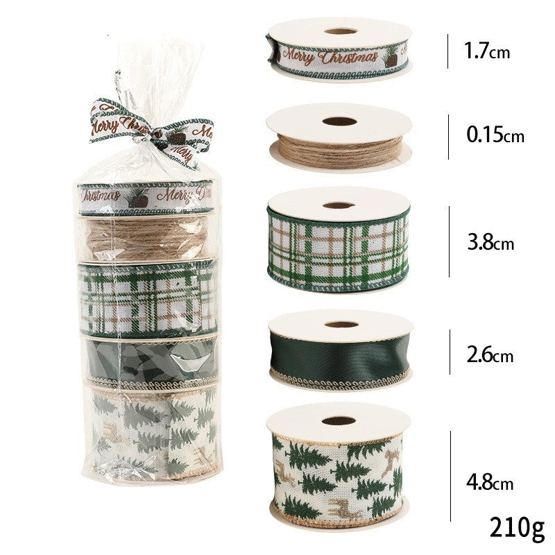 Panglica Decorativa cu Tematica de Craciun, Flippy, Set din 4 bucat + 1 Rulon Ata Maro, Panglica pentru Cadou de