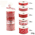 Panglica Decorativa cu Tematica de Craciun, Flippy, Set din 4 bucat + 1 Rulon Ata Rosie Alba, Panglica pentru Cadou de