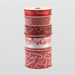 Panglica Decorativa cu Tematica de Craciun, Flippy, Set din 4 bucat + 1 Rulon Ata Rosie Alba, Panglica pentru Cadou de