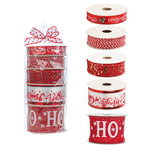 Panglica Decorativa cu Tematica de Craciun, Flippy, Set din 4 bucat + 1 Rulon Ata Rosie Alba, Panglica pentru Cadou de