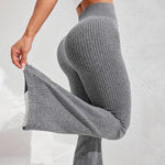 Pantaloni Sport de Dama, Flippy, pentru Yoga, Talie Inalta, Evazati, Tricotati, Gri Deschis, Marime M