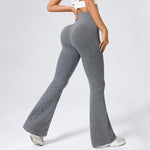 Pantaloni Sport de Dama, Flippy, pentru Yoga, Talie Inalta, Evazati, Tricotati, Gri Deschis, Marime S