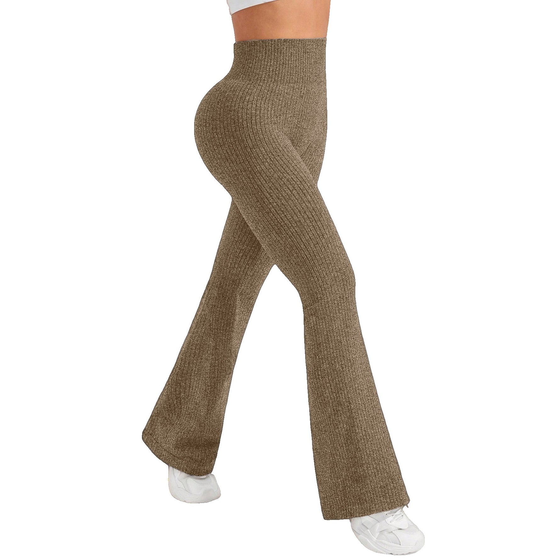 Pantaloni Sport de Dama, Flippy, pentru Yoga, Talie Inalta, Evazati, Tricotati, Khaki, Marime S