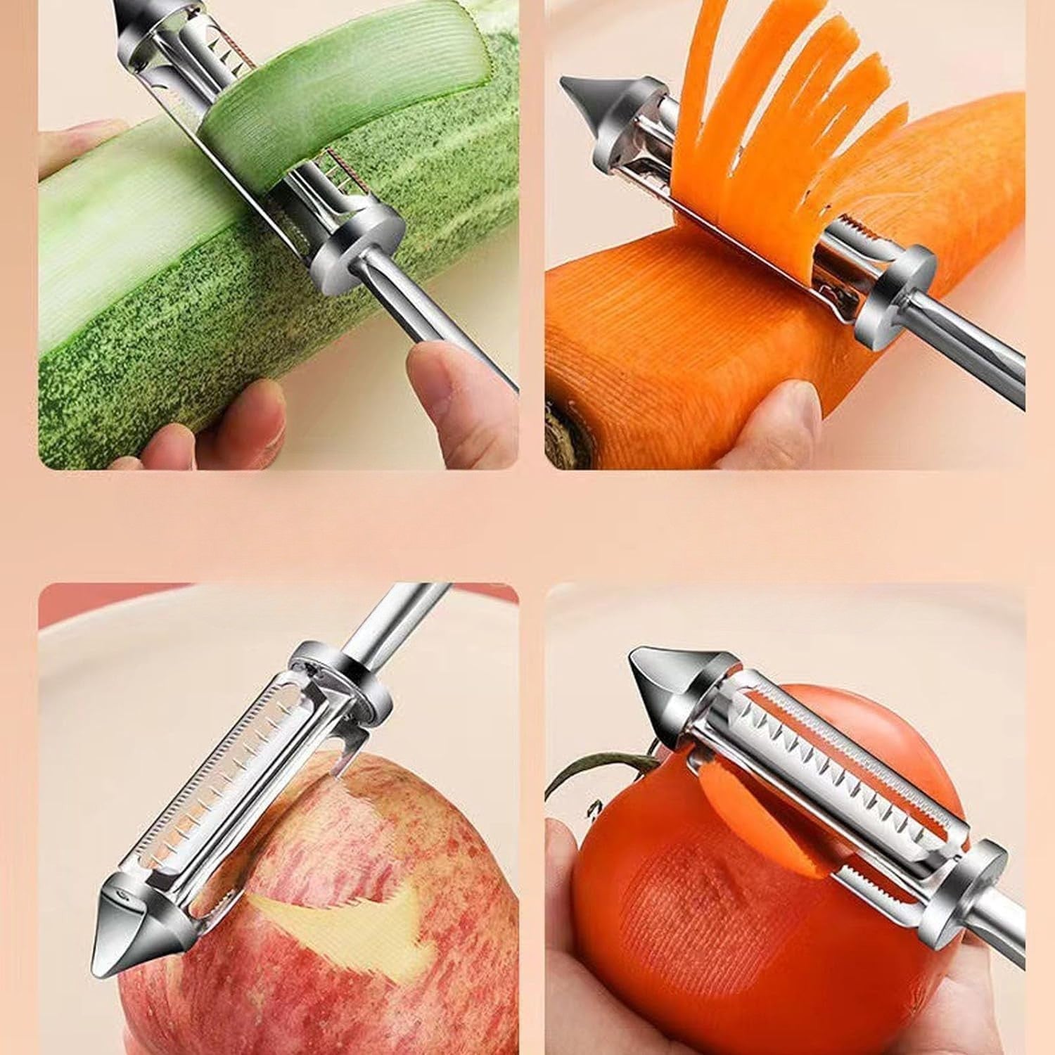 Peeler 2in1 pentru Legume si Fructe, Flippy, Multifunctional, cu 2 Lame de Curatati si Feliat, Varf Ascutit pentru
