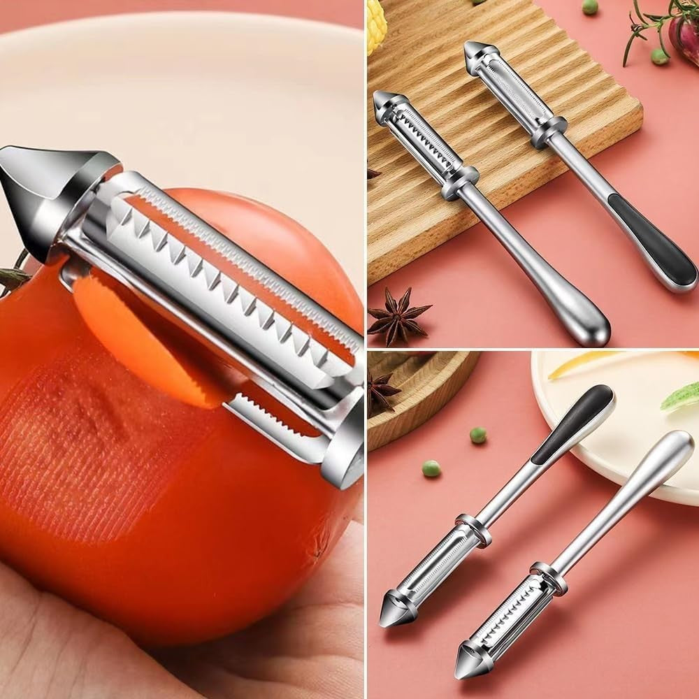 Peeler 2in1 pentru Legume si Fructe, Flippy, Multifunctional, cu 2 Lame de Curatati si Feliat, Varf Ascutit pentru